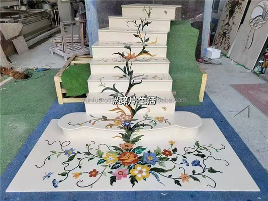 سجادة السلالم الرخامية البيجية المضادة للنزلق للخطوات الحجرية الطبيعية