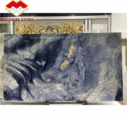 طاولة مطبخ فندق برازيل فاخرة عصرية زرقاء داكنة زعفرة رخامية حجر كبير