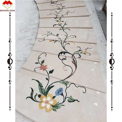 سلم قوس عصري داخلي مخصص من الرخام Waterjet تصميم للداخل المنزل