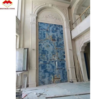 اللون الأزرق الشفاف الطبيعي ألواح حجر الأنيكس للجهاز التلفزيوني خلفية لوحة الحائط باللون الأزرق الذهبي