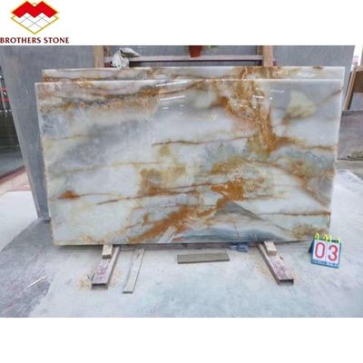15-18 ملم سمك البلاط الرخامية الأجيت والصفيح الذهبي للديكور الداخلي