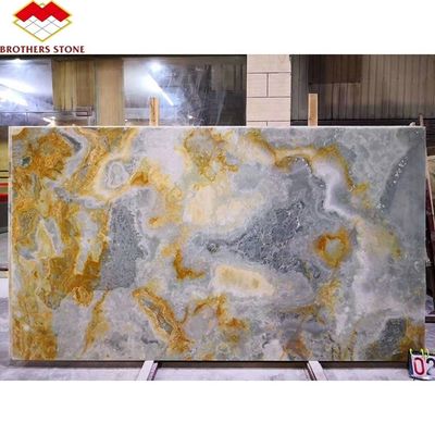 15-18 ملم سمك البلاط الرخامية الأجيت والصفيح الذهبي للديكور الداخلي