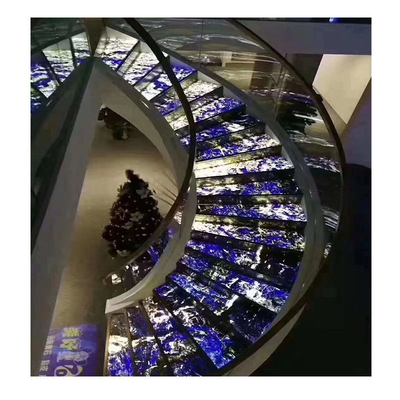 تصميم داخلي عصري أسلوب متعدد الألوان الأونيكس الخشب العروق السلالم الرخامية مع الحواجز الزجاجية