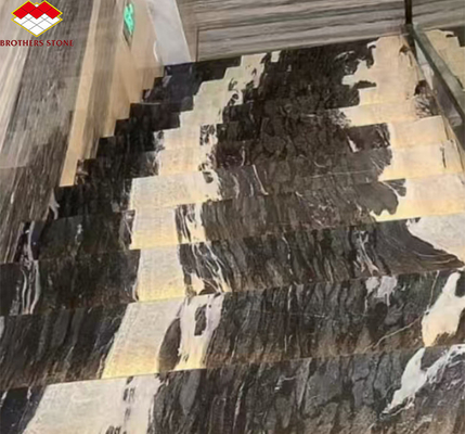 تصميم الدرج الحديث من الرخام الكالسيتي مع لوح الجرانيت الأسود الكوني البرازيلي الفاخر