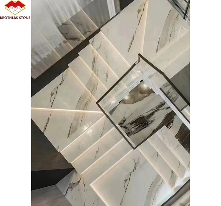 سلم حجر مصنوع حسب الطلب للفخامة تصميم عصري بألوان مختلفة