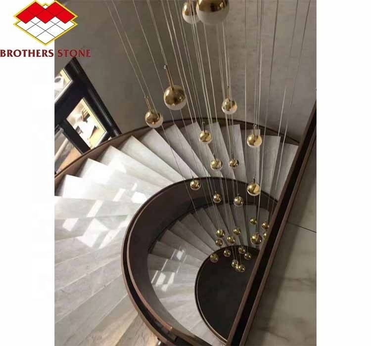 الدرج الرخامي الداخلي للفندق مع تصميم منحني حلزوني حديث وخيار القطع حسب الحجم