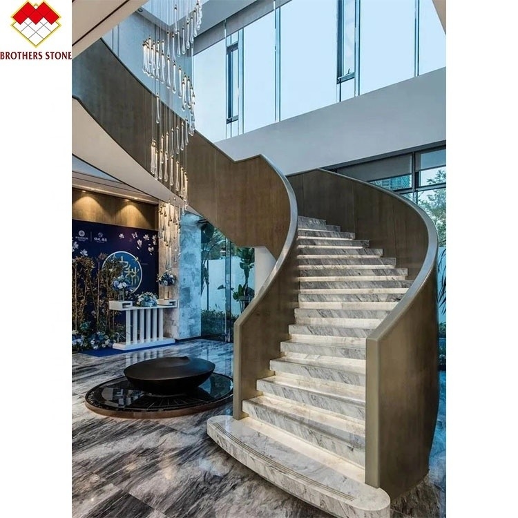 التصميم الأوروبي الحبوب الرمادية البيضاء الحجر الرخامية المنحوتة السلالم الممرات والرفعات الطراز الحديث السلالم الداخلية الزخرفية